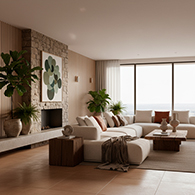 Sala d’estar moderna i lluminosa amb elements naturals que transmeten estabilitat i confiança